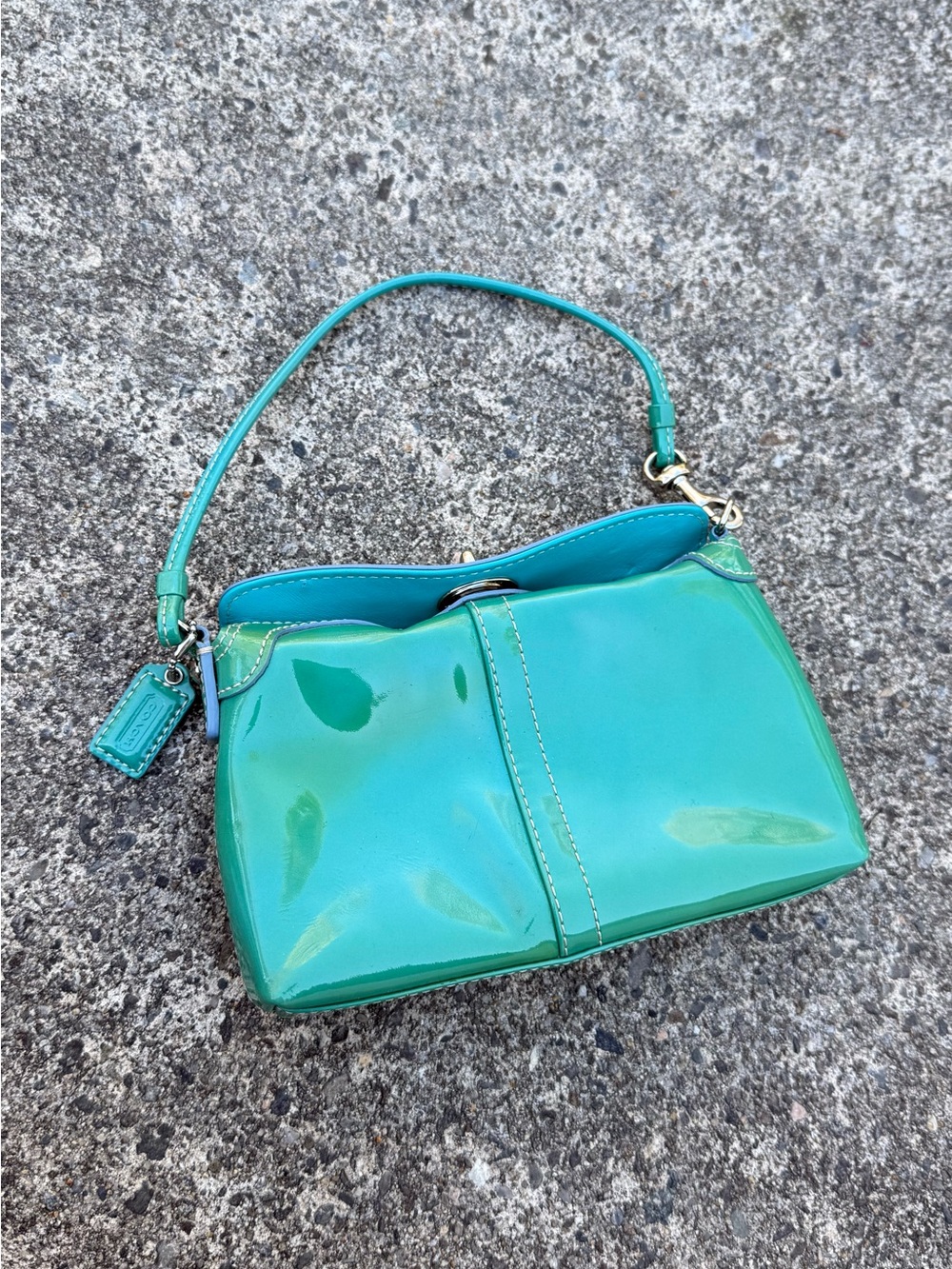 Coach Y2K Patent Leather Mini Purse Green Teal Glossy Vintage - Picture 5 of 16